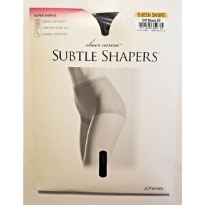 Super Shapers JC Penney Girdle Top Panty Sheer Leg & Toe Off Black Queen Short